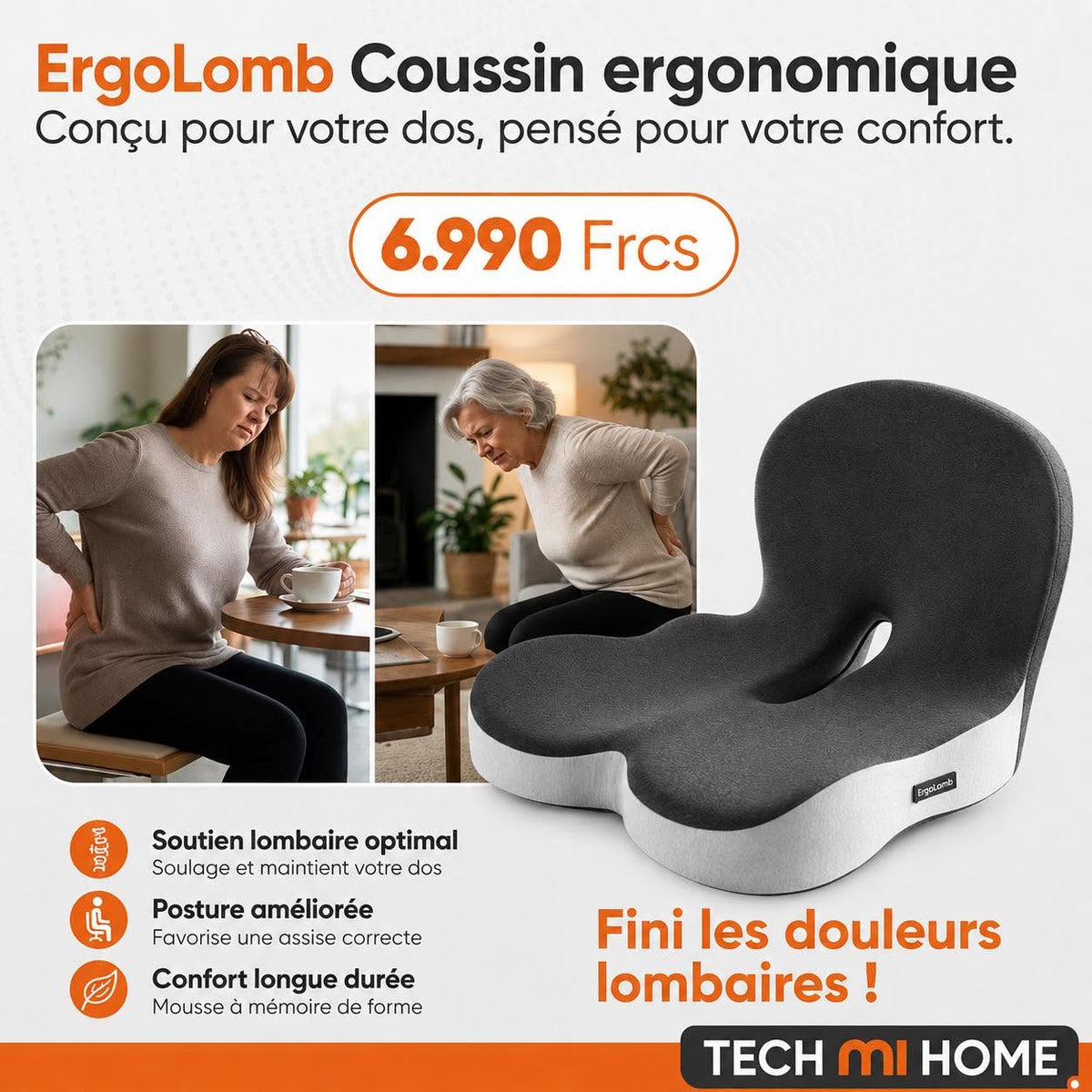 Coussin ErgoLomb : prix et points forts — visuel Tech Mi Home NC