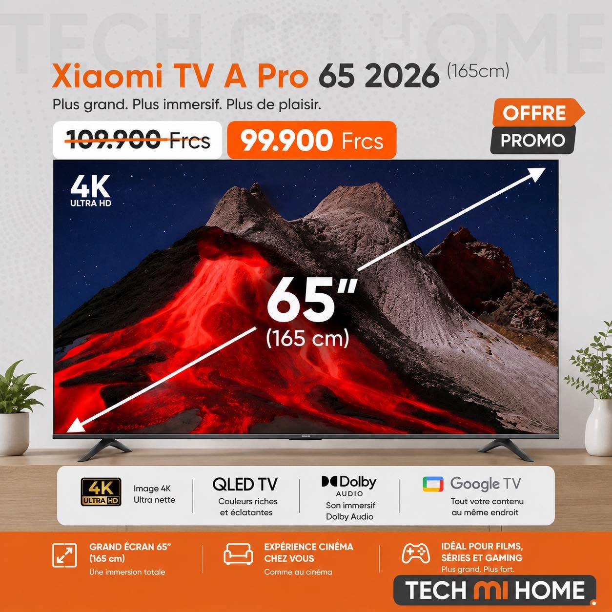 Xiaomi TV A Pro 65 : prix et points forts — visuel Tech Mi Home NC